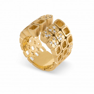 Calçada | Anel Bold Prata 925 Plaqueado a Ouro 31 CZ