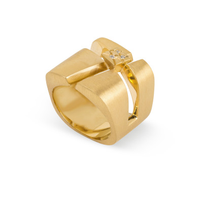 Calçada | Anel Bold Prata 925 Plaqueado a Ouro 3 CZ