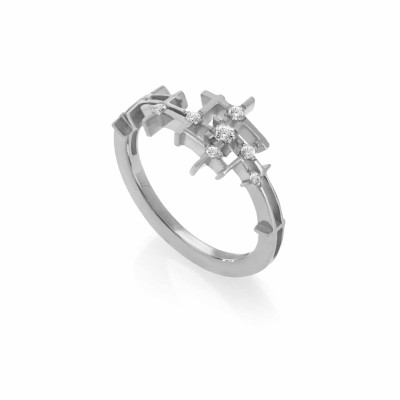 Pyxis | Slim Ring Constellation in White Gold 19.2kt and Diamonds (or White Sapphires)