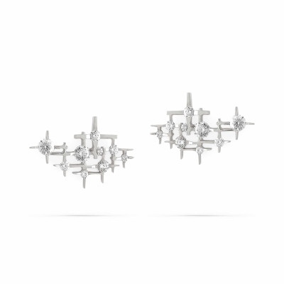 Pyxis | Brincos Cuff Ouro Branco 28k e Diamantes (Ou Safiras Brancas)