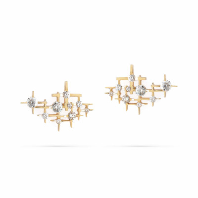 Pyxis | Brincos Cuff Ouro Amarelo 19.2kt e Diamantes (Ou Safiras Brancas)