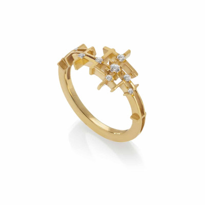 Pyxis | Anel Slim Constelação Ouro Amarelo 19.2Kt e Diamantes (ou Safiras Brancas)