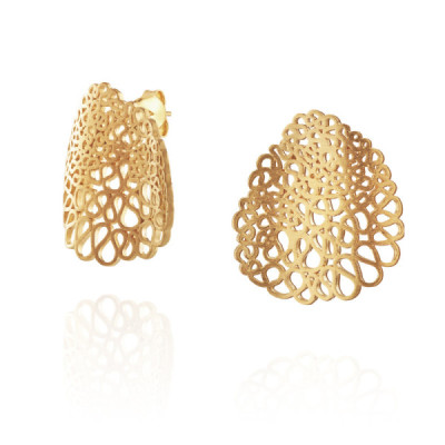 Labirinto | Brincos Ondulados Prata 925 Plaqueados a Ouro