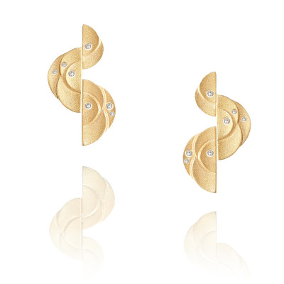 Camélias | Long Earrings Silver 925 Gold-Plated 7 + 7 CZ