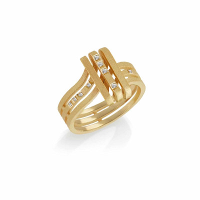 Lines | Slim Ring in Yellow Gold 18K and Diamonds